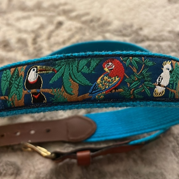 Tropical Bird Ribbon & leather brass buckle belt size 38 - Picture 3 of 9